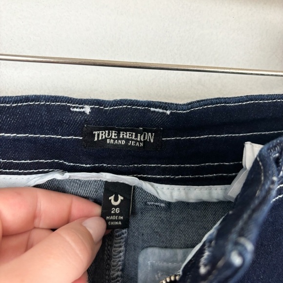 NWT True Religion Dark Wash Contrast Stitch Denim Cargo Slitted Maxi Skirt Sz 26 - Picture 10 of 11